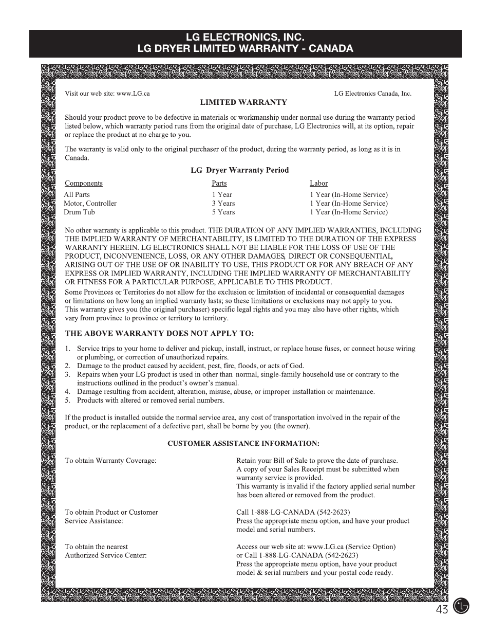 LG DLE2050W User Manual | Page 43 / 124