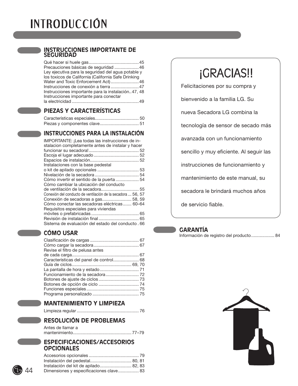 Gracias | LG DLE2050W User Manual | Page 44 / 124