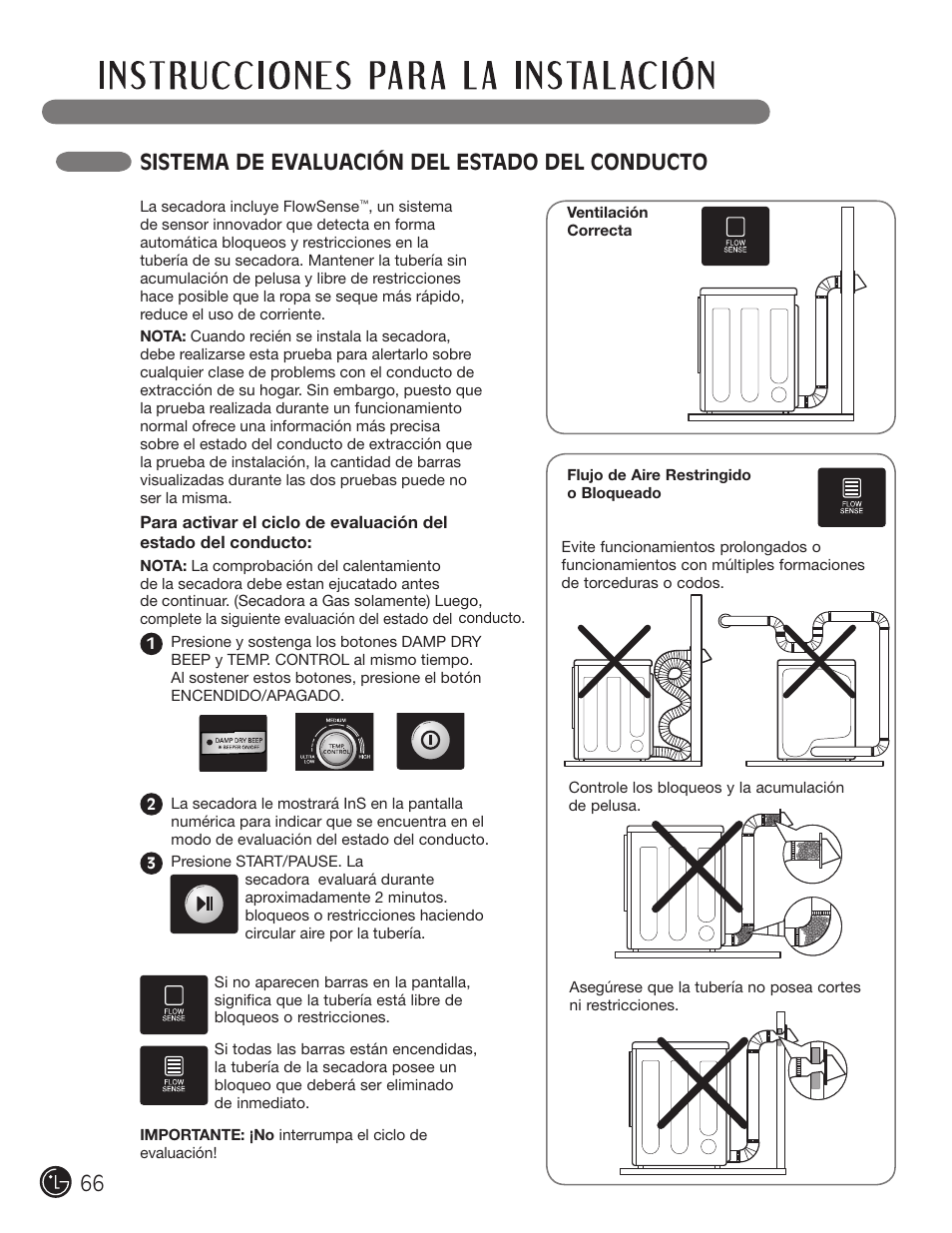 Sistema de evaluación del estado del conducto | LG DLE2050W User Manual | Page 66 / 124