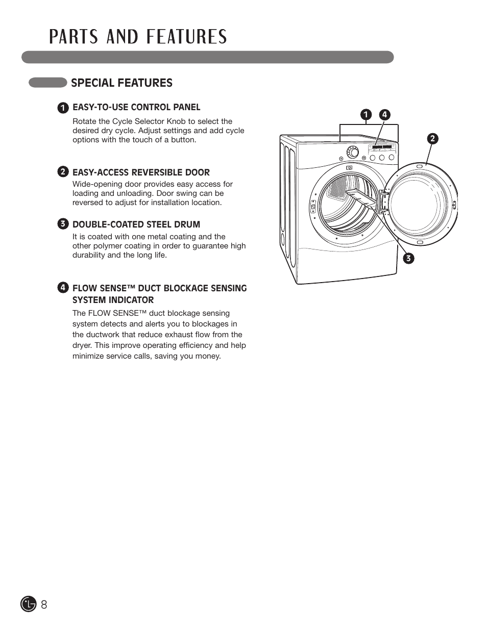 Special features | LG DLE2050W User Manual | Page 8 / 124