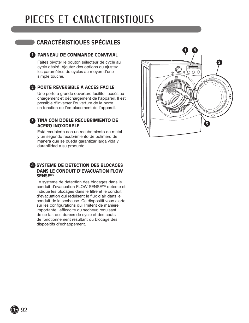 Caractéristiques spéciales | LG DLE2050W User Manual | Page 92 / 124