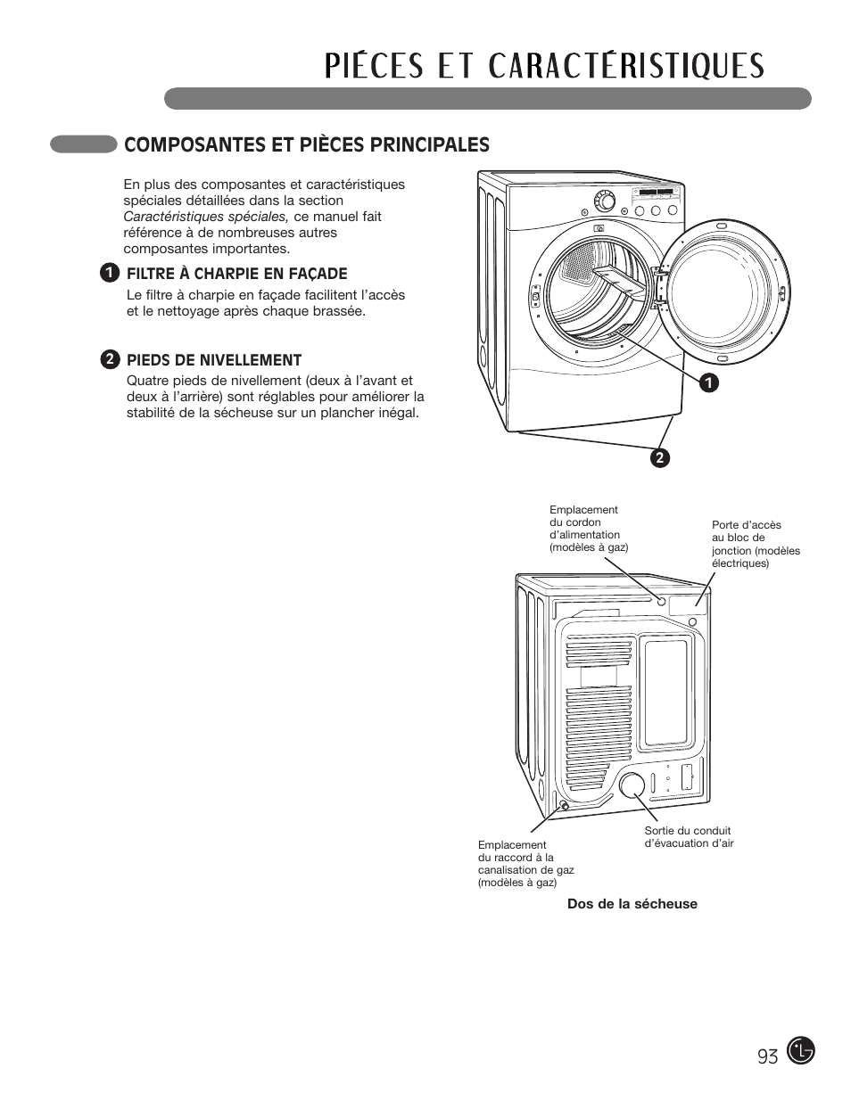 Composantes et pièces principales | LG DLE2050W User Manual | Page 93 / 124