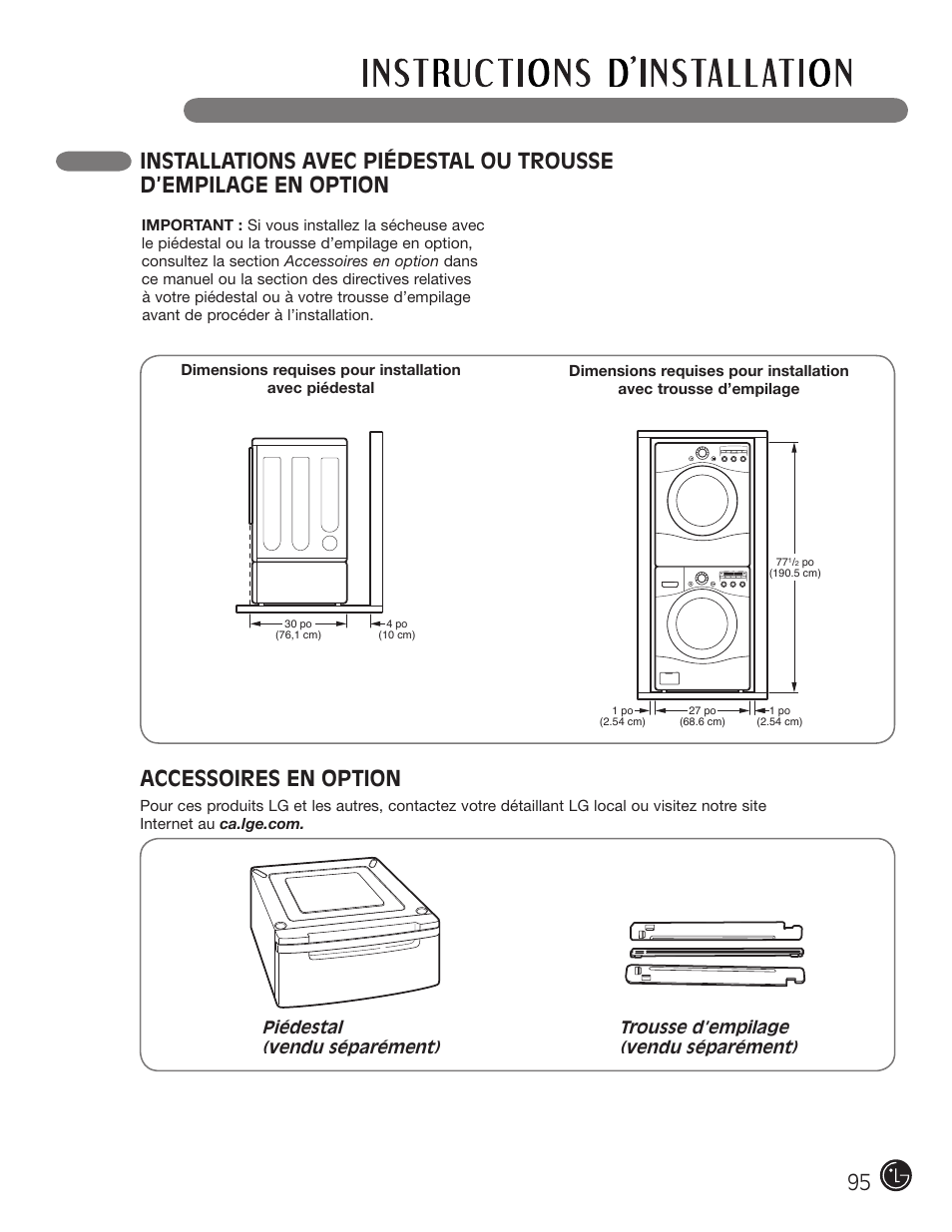 Accessoires en option | LG DLE2050W User Manual | Page 95 / 124