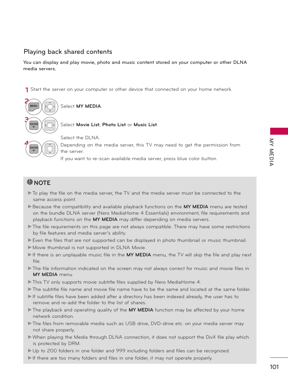 Playing back shared contents | LG 55LX9500 User Manual | Page 101 / 218