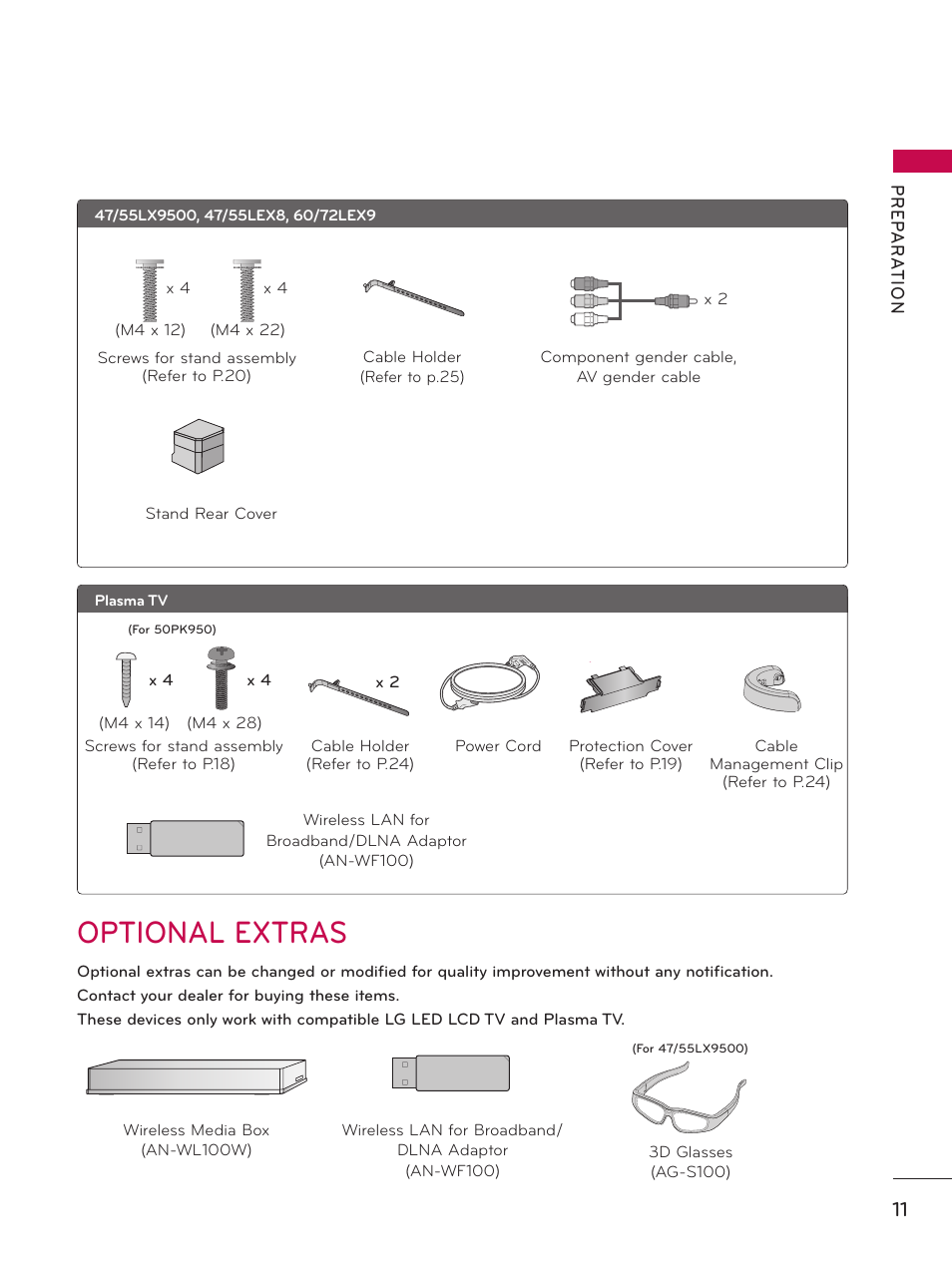 Optional extras | LG 55LX9500 User Manual | Page 11 / 218