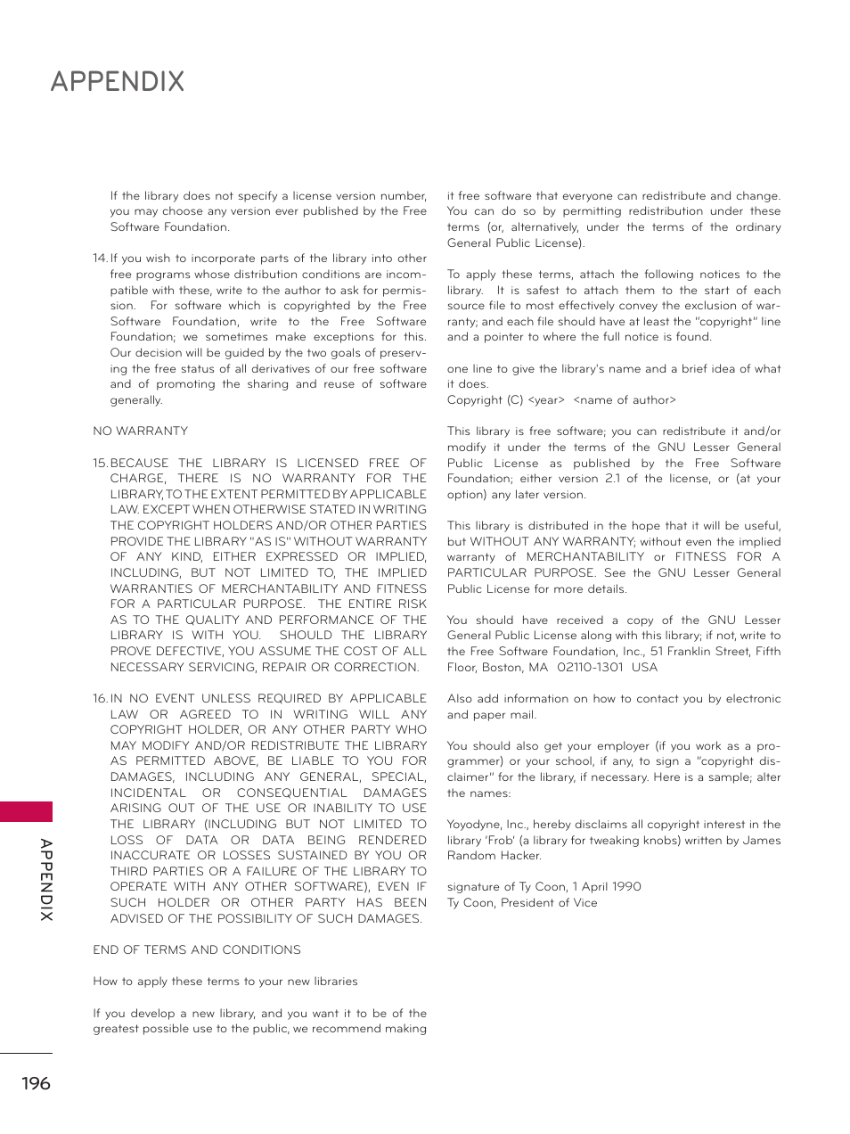 Appendix | LG 55LX9500 User Manual | Page 196 / 218