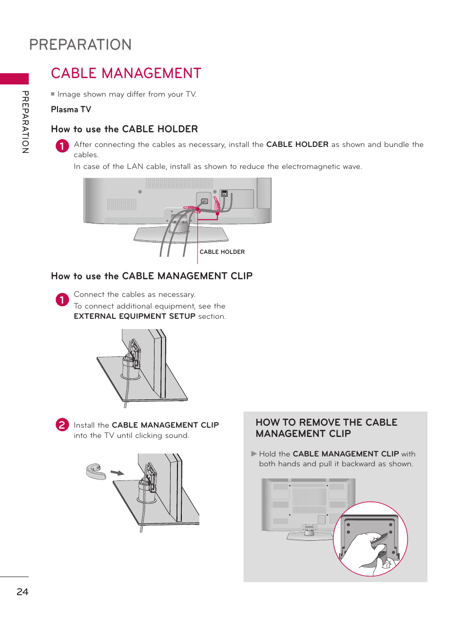 Cable management, Preparation | LG 55LX9500 User Manual | Page 24 / 218