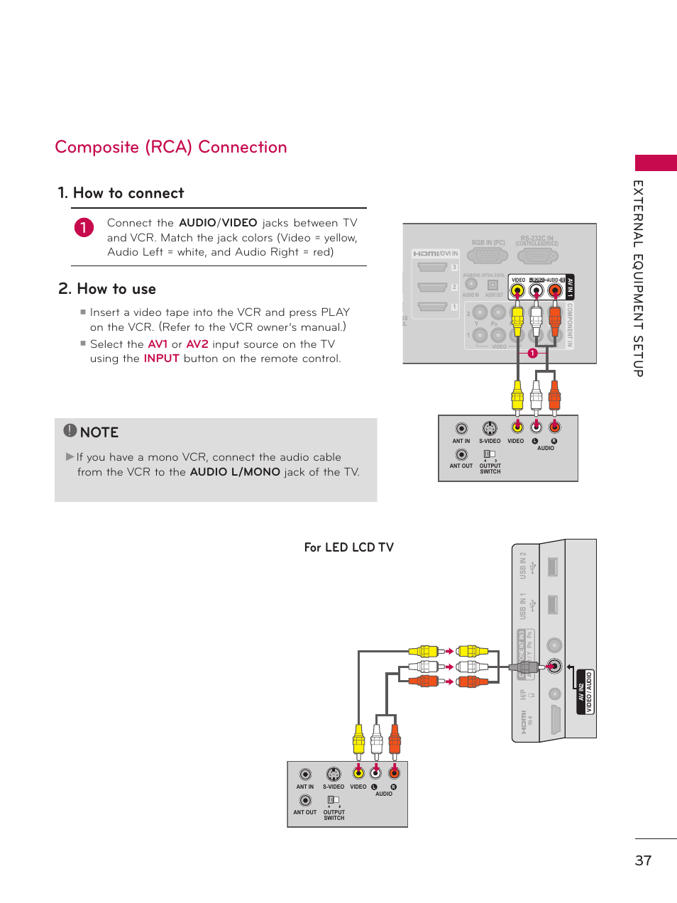 Composite (rca) connection, How to connect, How to use | For led lcd tv | LG 55LX9500 User Manual | Page 37 / 218