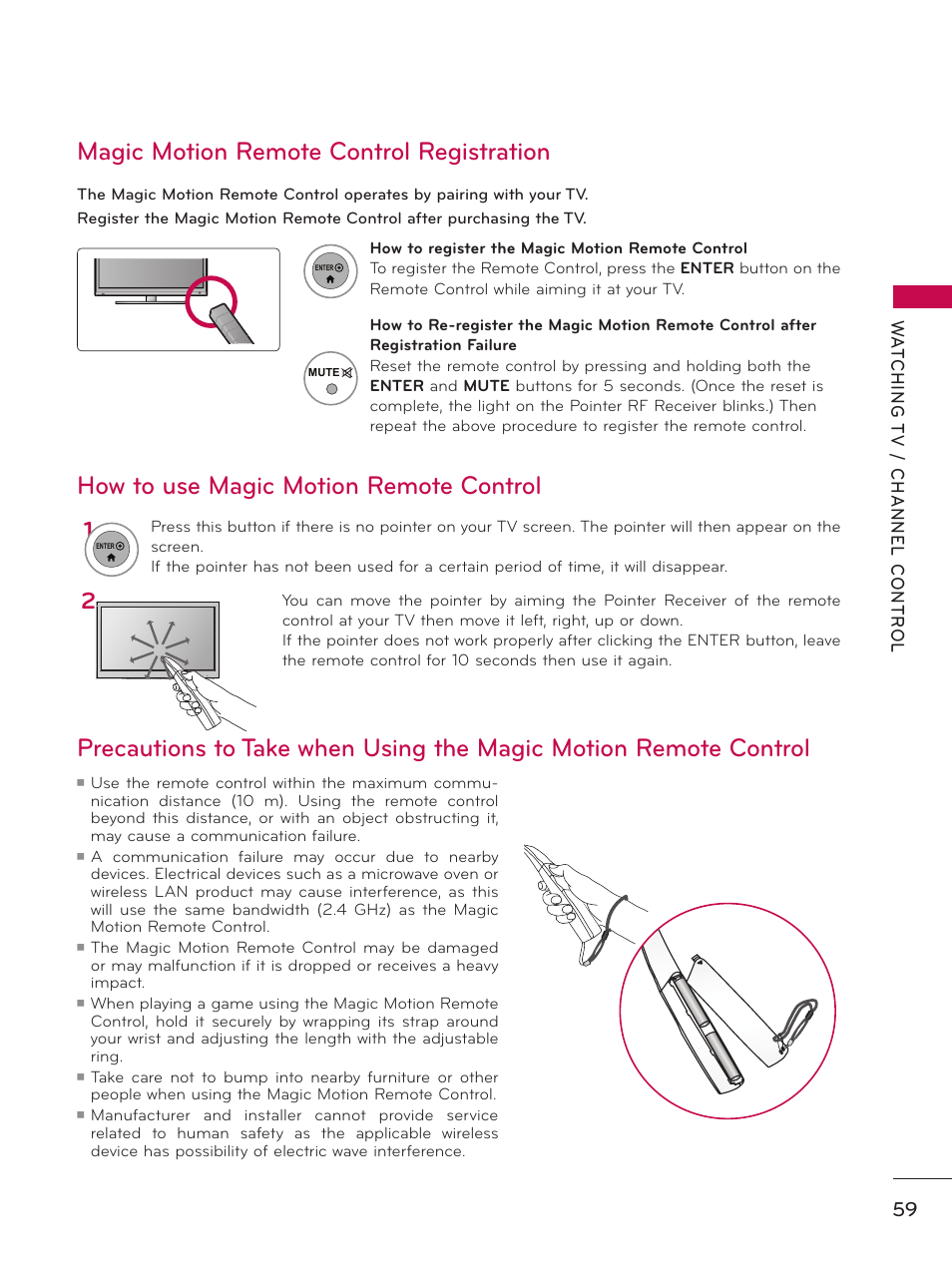 Magic motion remote control registration, How to use magic motion remote control | LG 55LX9500 User Manual | Page 59 / 218
