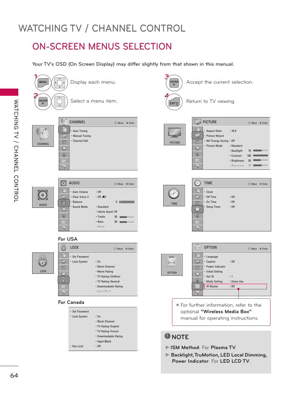 On-screen menus selection, Watching tv / channel control | LG 55LX9500 User Manual | Page 64 / 218