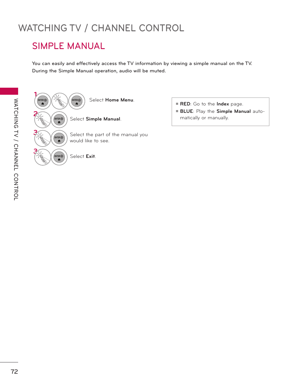 Simple manual, Watching tv / channel control | LG 55LX9500 User Manual | Page 72 / 218