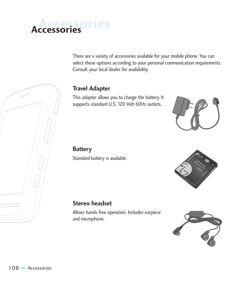 Accessories | LG CU920 User Manual | Page 112 / 143