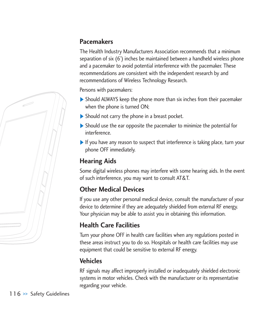 Pacemakers, Hearing aids, Other medical devices | Health care facilities, Vehicles | LG CU920 User Manual | Page 120 / 143