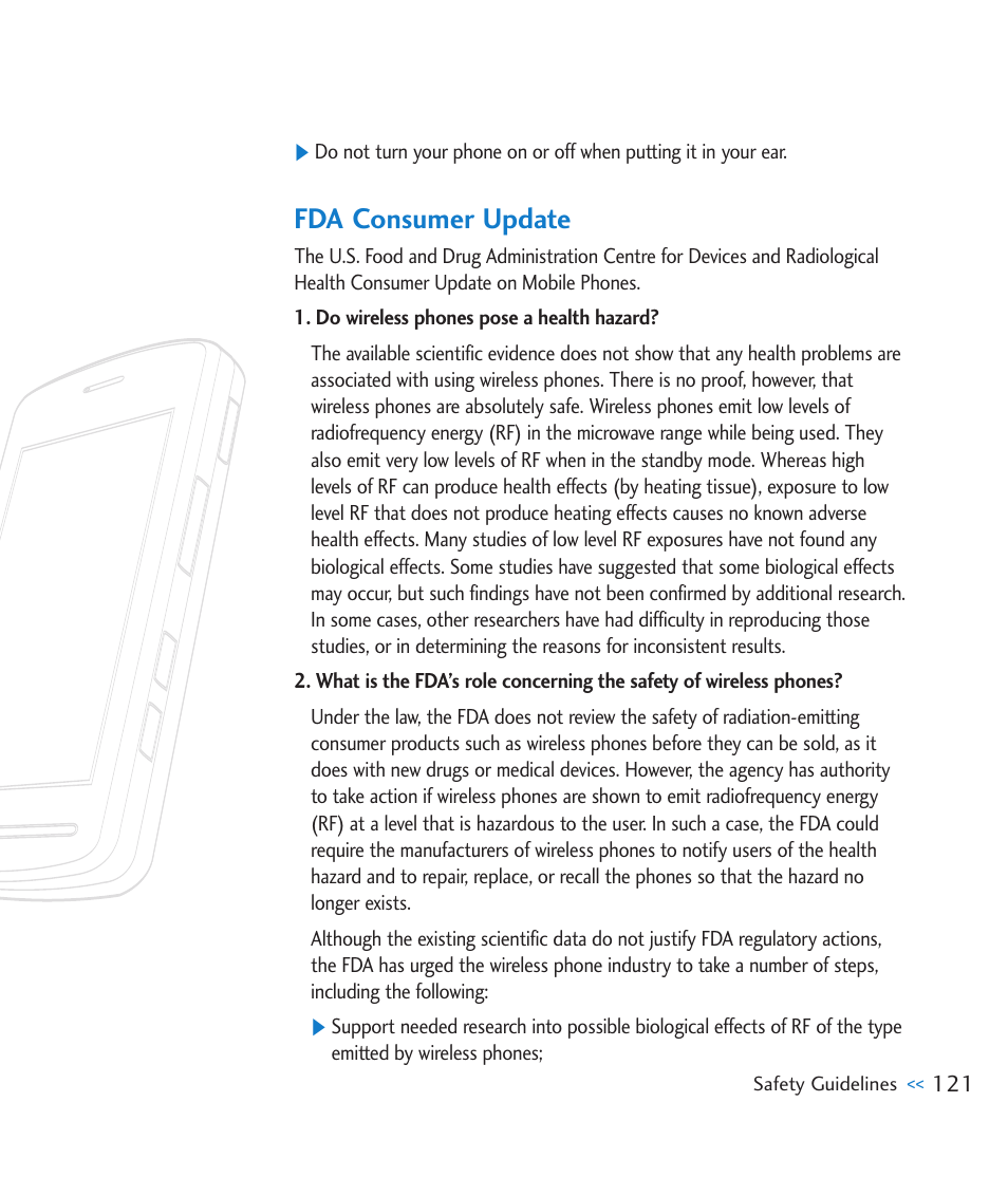 Fda consumer update | LG CU920 User Manual | Page 125 / 143