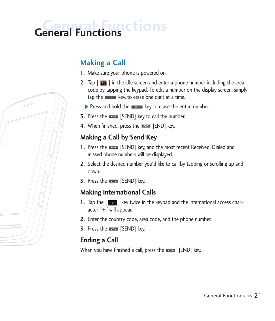 General functions, Making a call | LG CU920 User Manual | Page 25 / 143