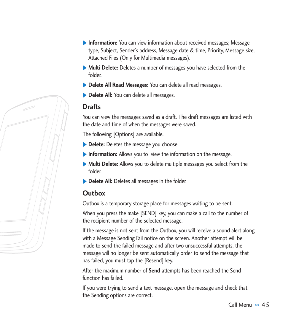 Drafts, Outbox | LG CU920 User Manual | Page 49 / 143