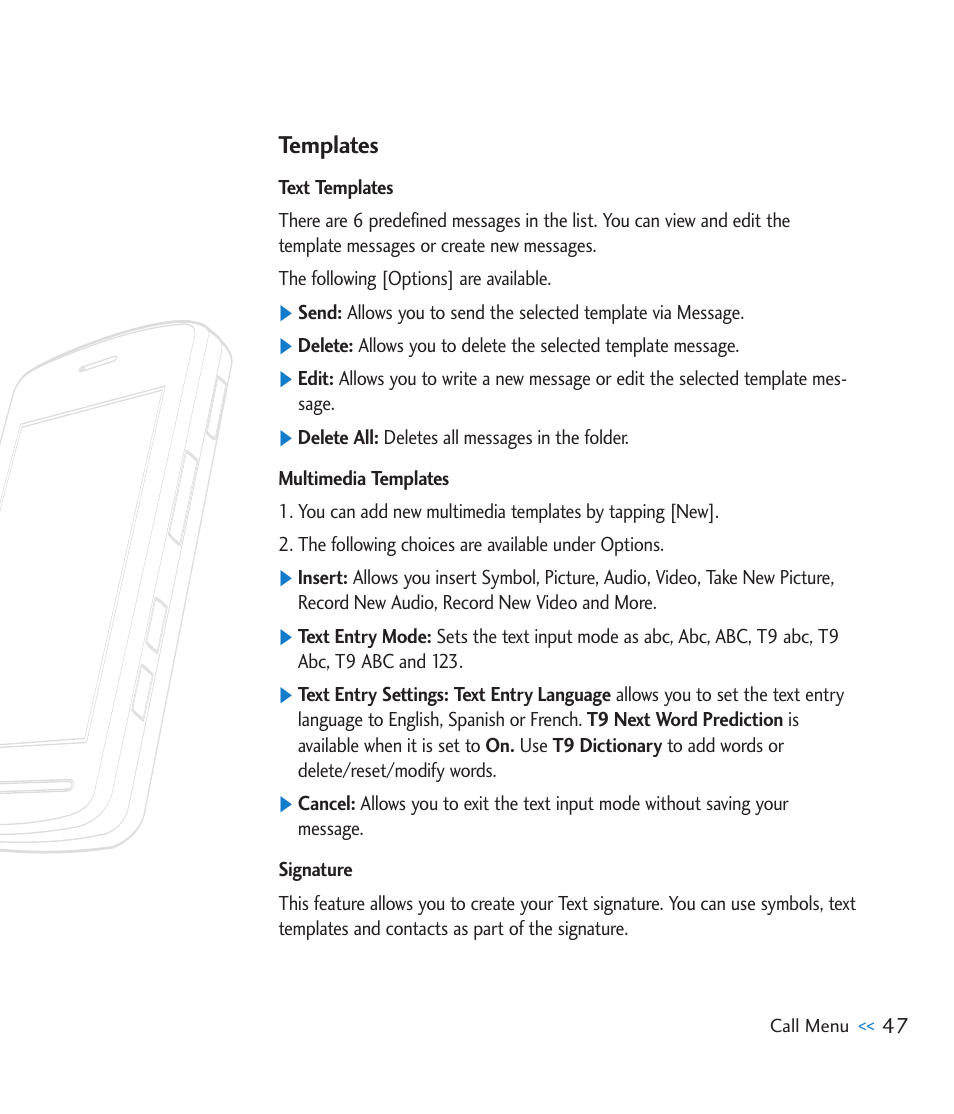 Templates | LG CU920 User Manual | Page 51 / 143