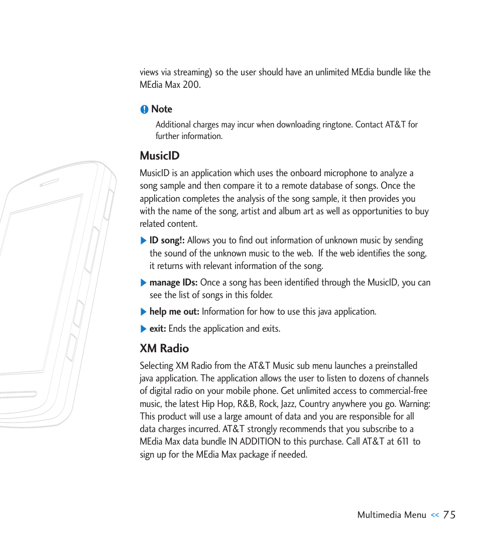 Musicid, Xm radio | LG CU920 User Manual | Page 79 / 143