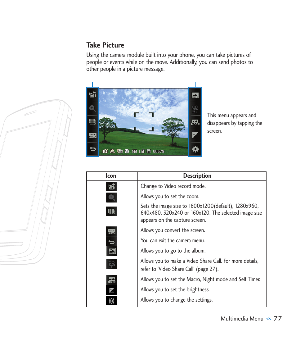 Take picture | LG CU920 User Manual | Page 81 / 143