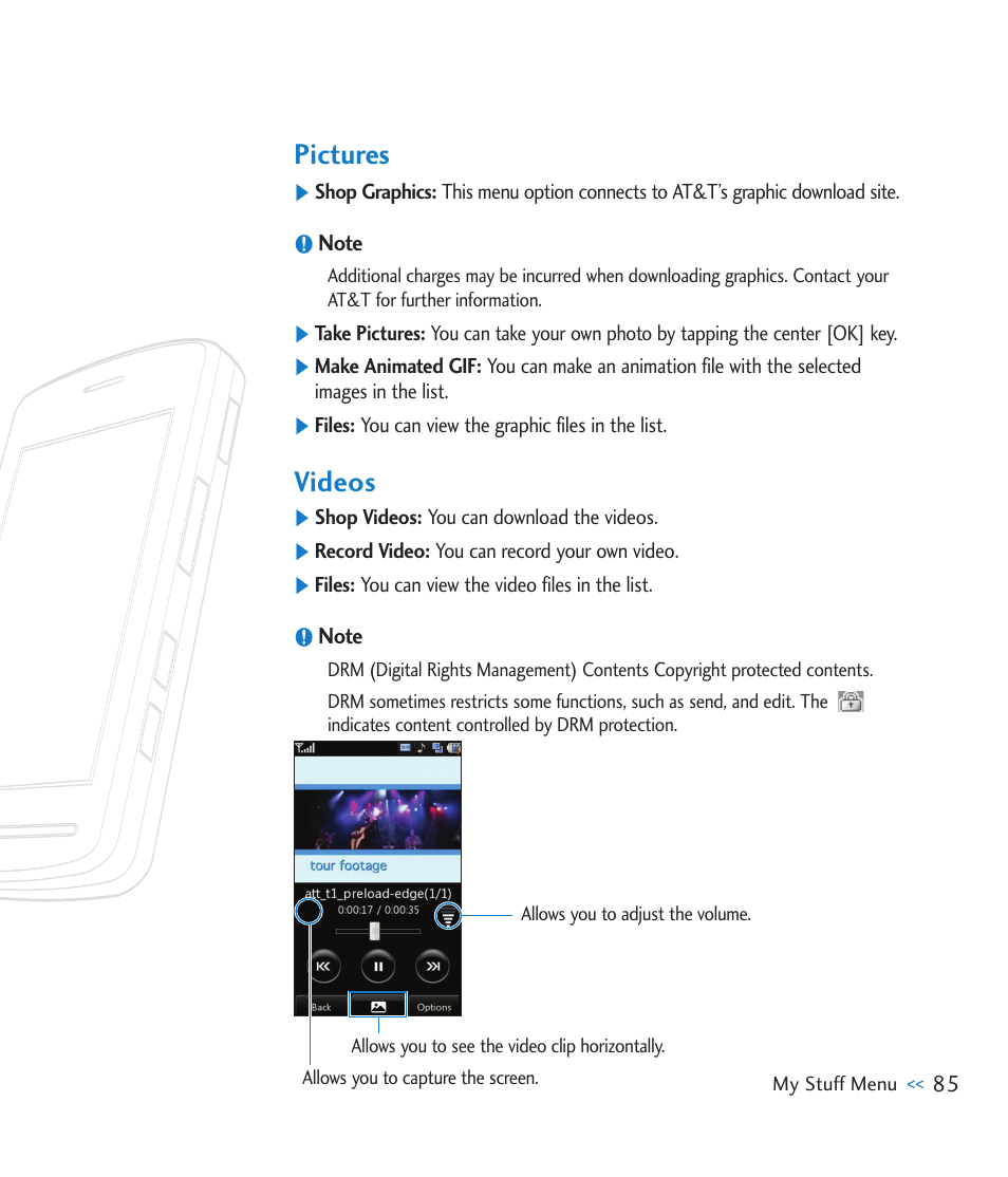 Pictures, Videos | LG CU920 User Manual | Page 89 / 143