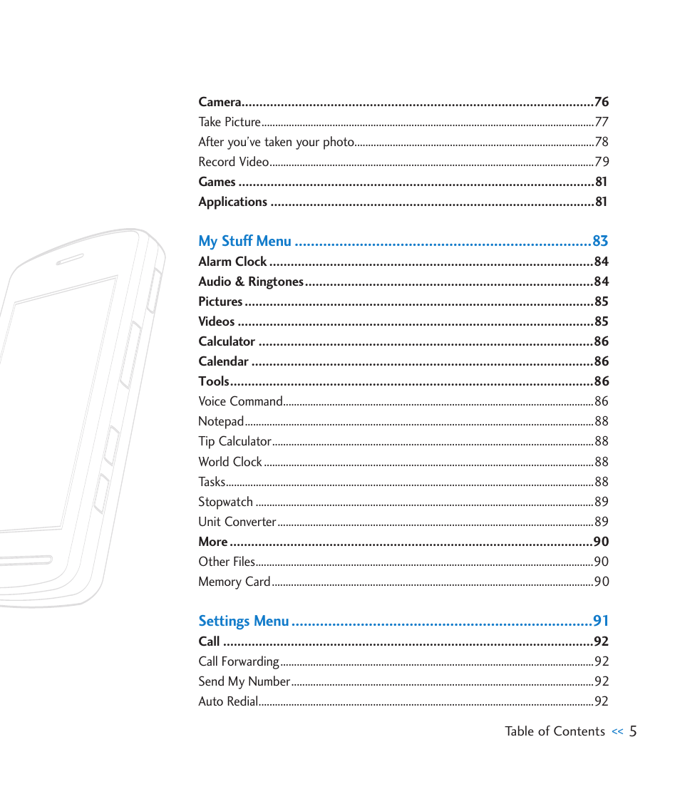 LG CU920 User Manual | Page 9 / 143