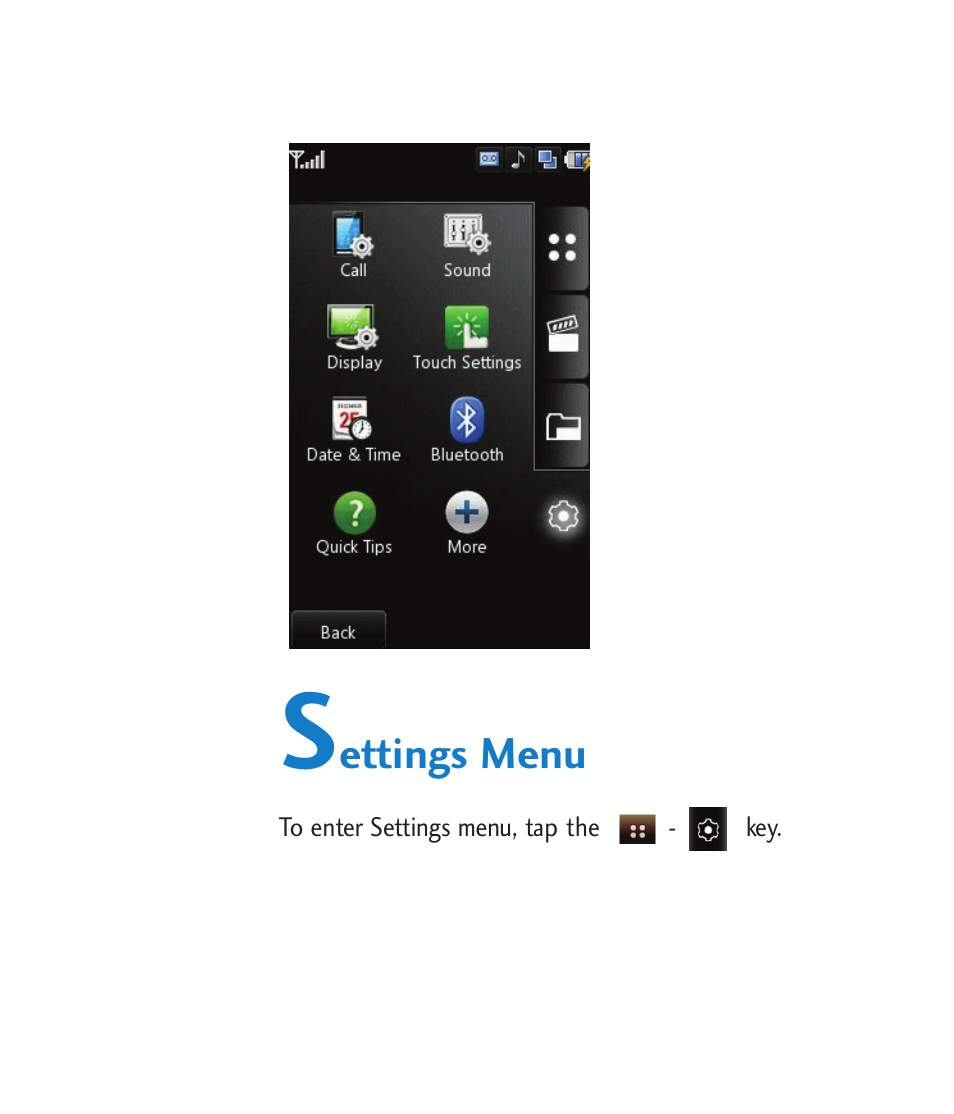 Settings menu | LG CU920 User Manual | Page 95 / 143