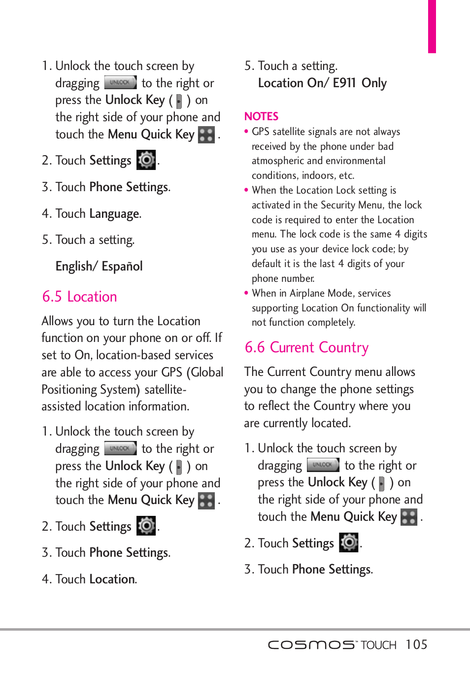 5 location, 6 current country | LG VN270 User Manual | Page 107 / 159