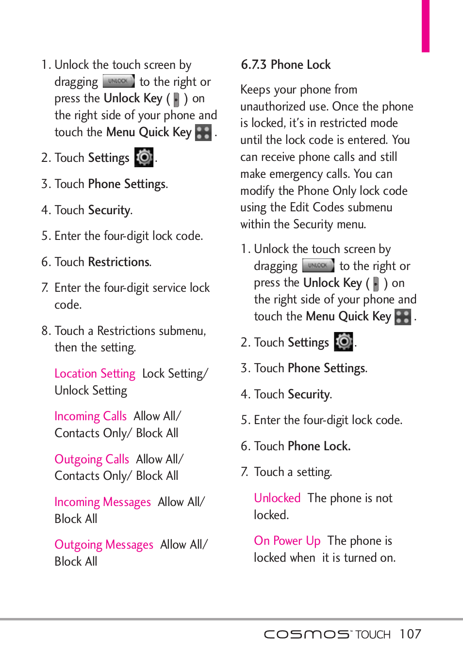 3 phone lock | LG VN270 User Manual | Page 109 / 159