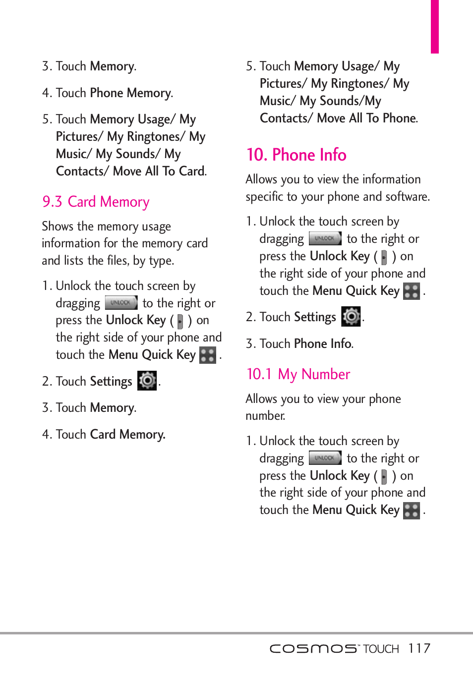 3 card memory, Phone info, 1 my number | LG VN270 User Manual | Page 119 / 159