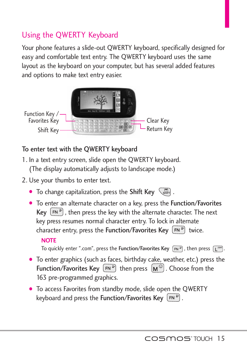 Using the qwerty keyboard | LG VN270 User Manual | Page 17 / 159