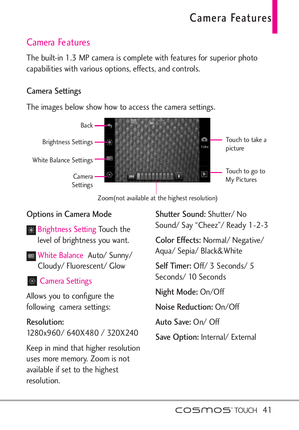 Camera features | LG VN270 User Manual | Page 43 / 159