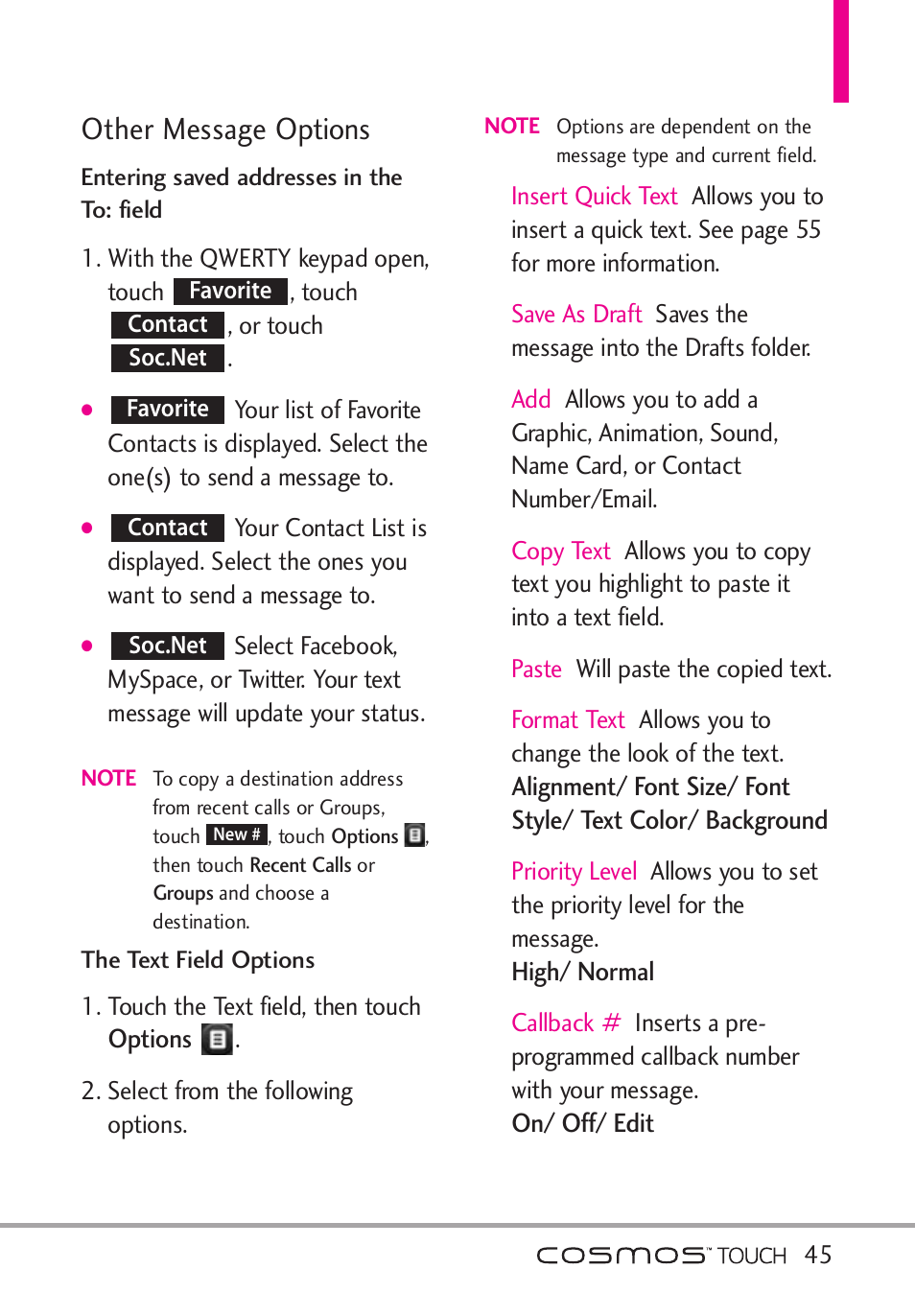 Other message options | LG VN270 User Manual | Page 47 / 159