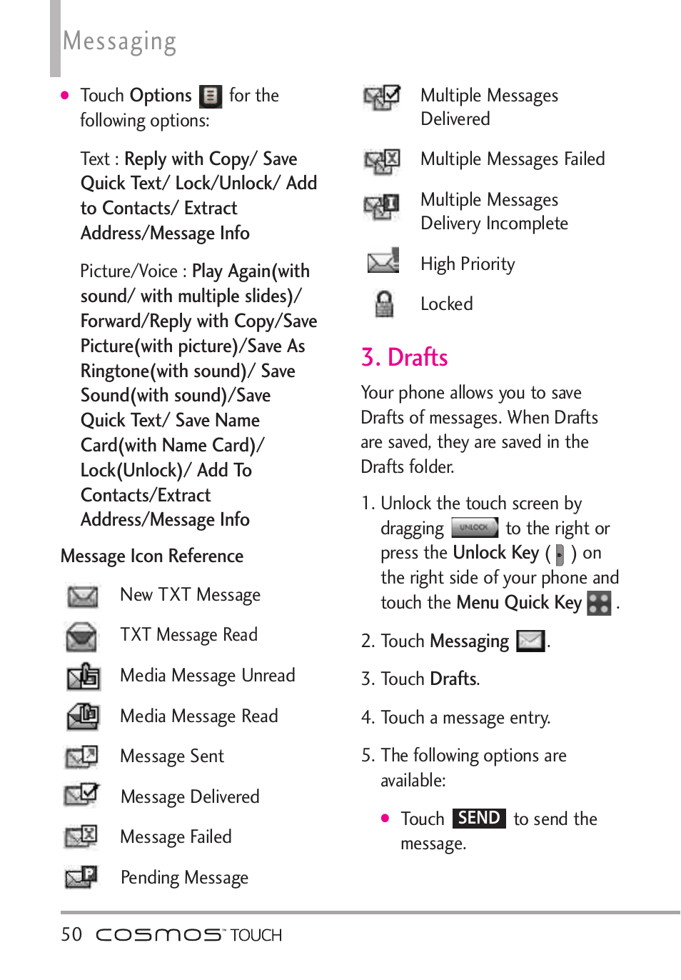 Drafts, Messaging | LG VN270 User Manual | Page 52 / 159