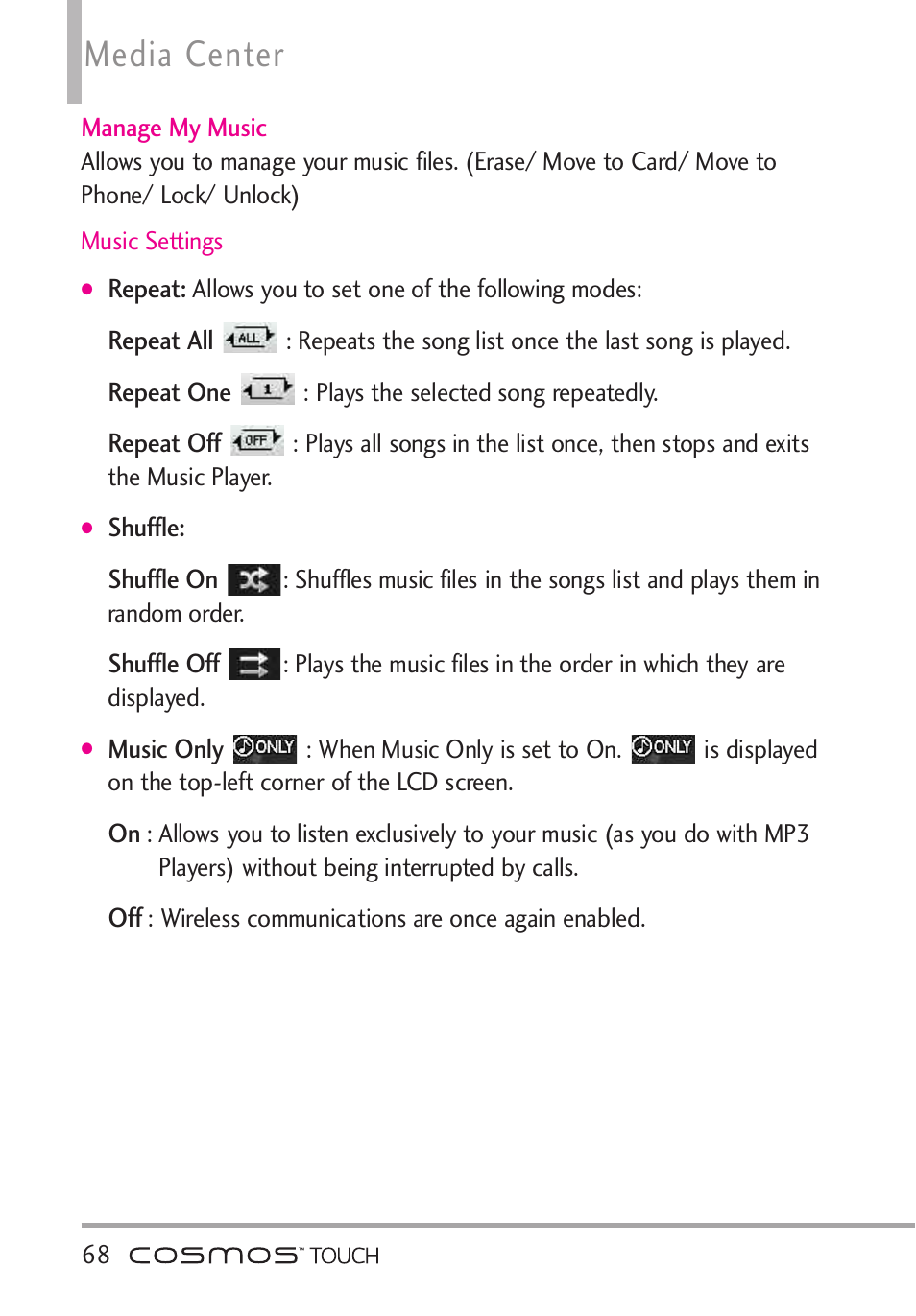 Media center | LG VN270 User Manual | Page 70 / 159