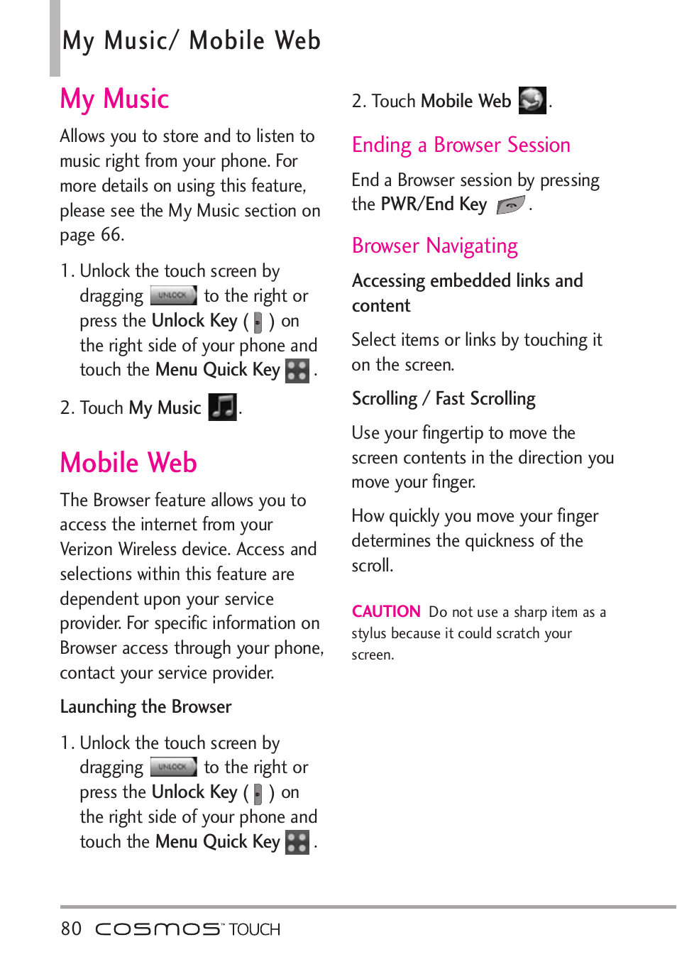 My music, Mobile web, Ending a browser session | Browser navigating, My music mobile web, My music/ mobile web | LG VN270 User Manual | Page 82 / 159