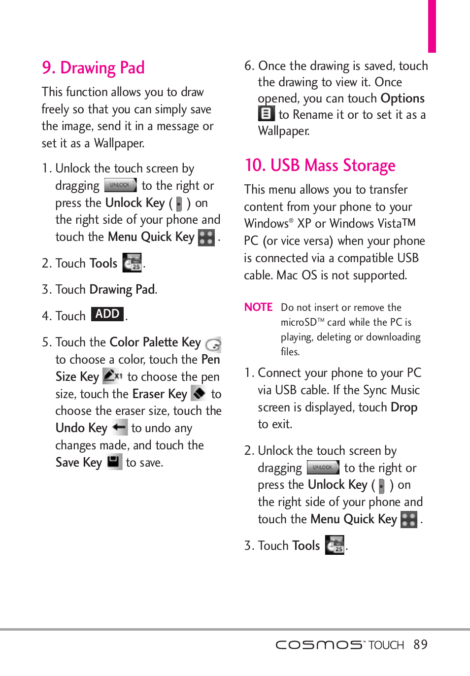 Drawing pad, Usb mass storage, Drawing pad 10. usb mass storage | LG VN270 User Manual | Page 91 / 159