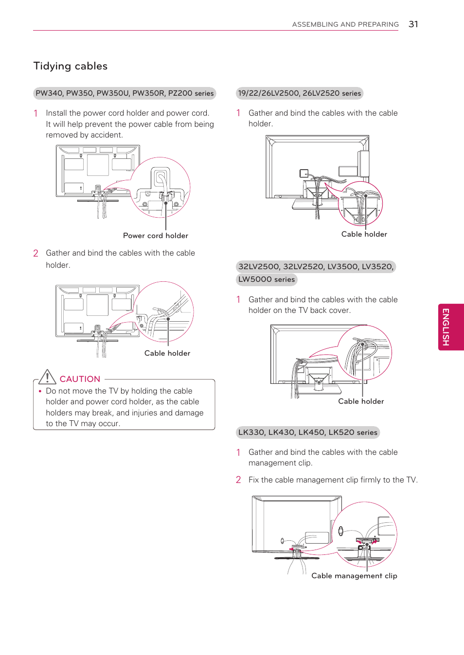 Tidying cables | LG 47LK520 User Manual | Page 31 / 124