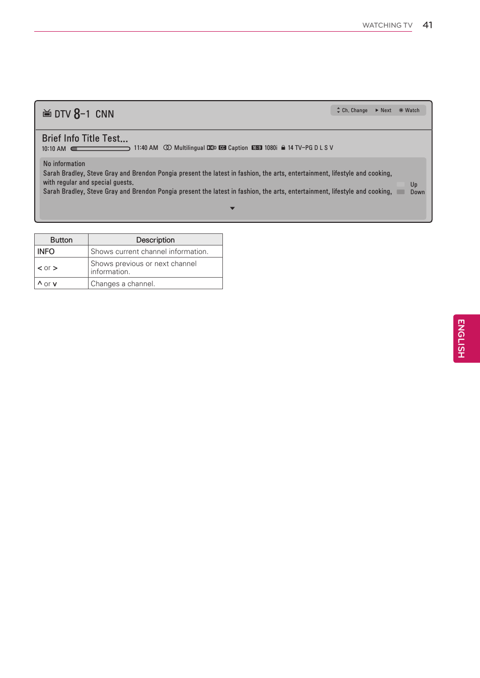 Brief info title test... ꔖ dtv, 1 cnn | LG 47LK520 User Manual | Page 41 / 124