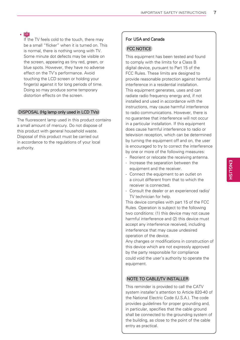 LG 47LK520 User Manual | Page 7 / 124