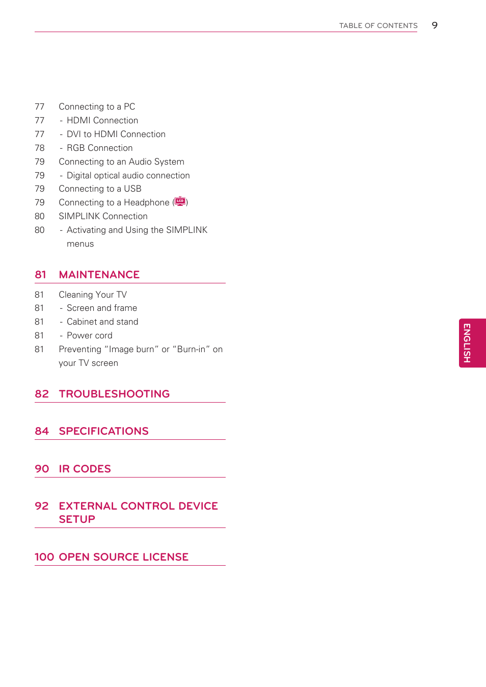 81 maintenance | LG 47LK520 User Manual | Page 9 / 124