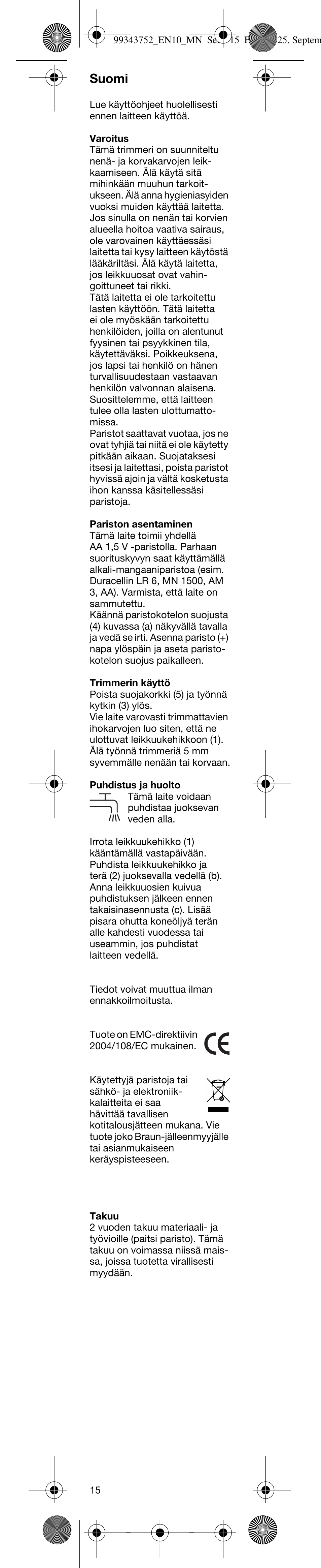 Suomi | Braun EN10 User Manual | Page 14 / 17