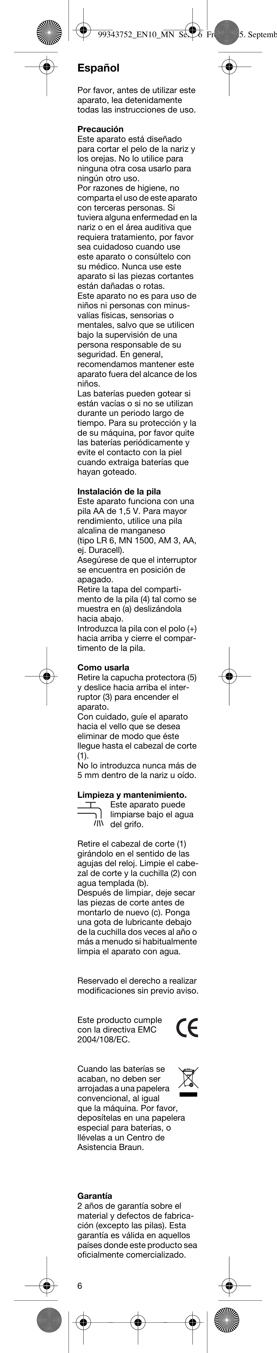 Español | Braun EN10 User Manual | Page 6 / 17