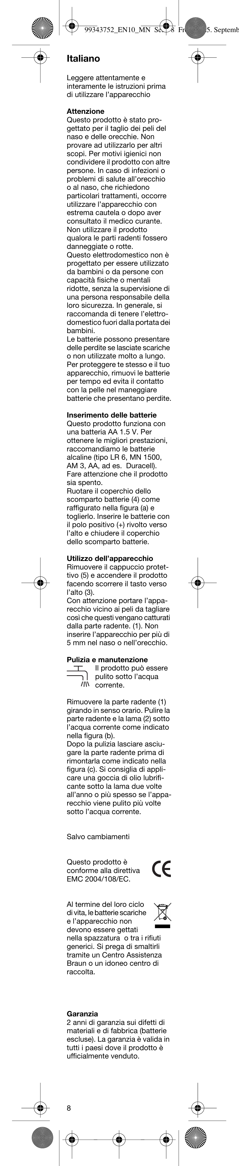 Italiano | Braun EN10 User Manual | Page 8 / 17