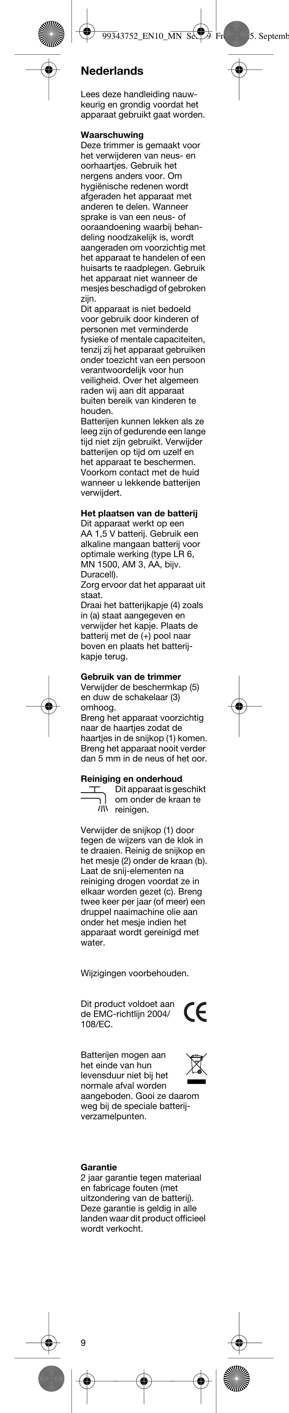 Nederlands | Braun EN10 User Manual | Page 9 / 17
