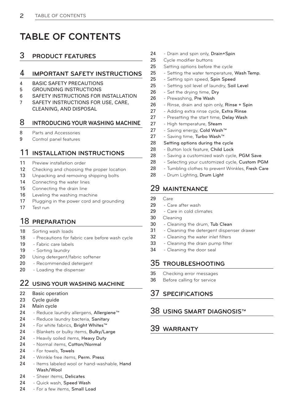 LG WM3997HWA User Manual | Page 2 / 80