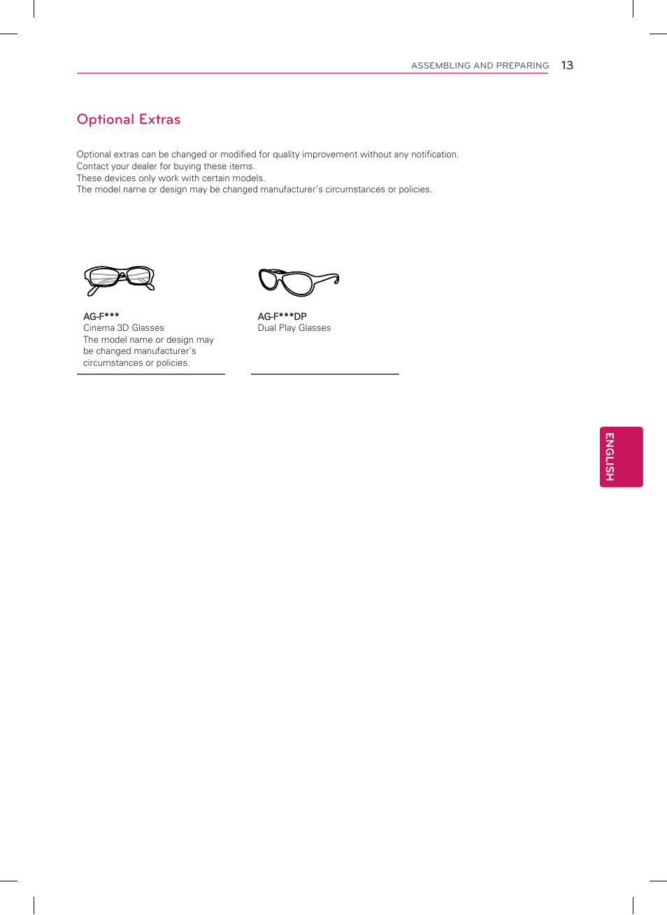 Optional extras | LG 60GA6400 User Manual | Page 13 / 56