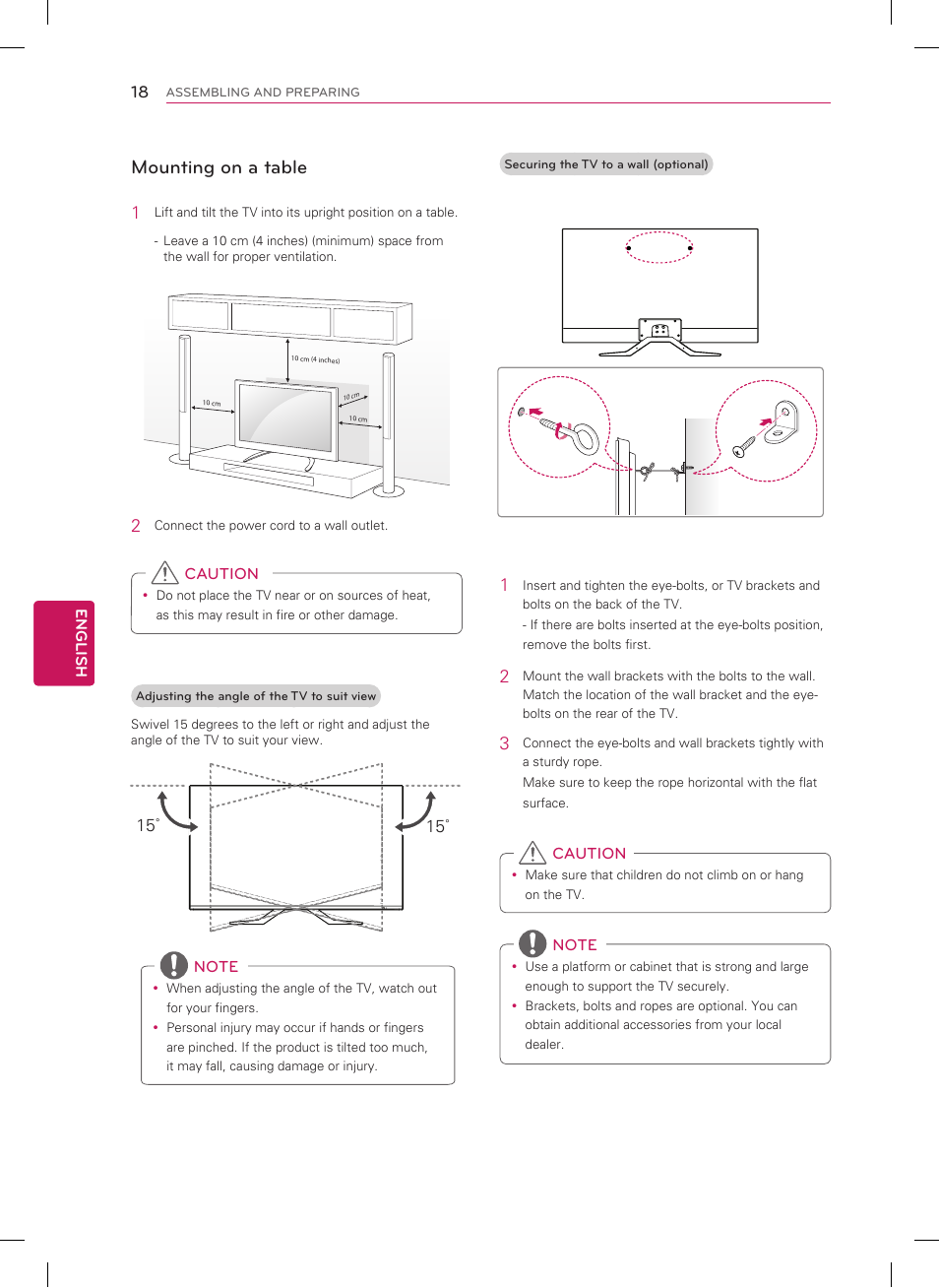 Mounting on a table | LG 60GA6400 User Manual | Page 18 / 56
