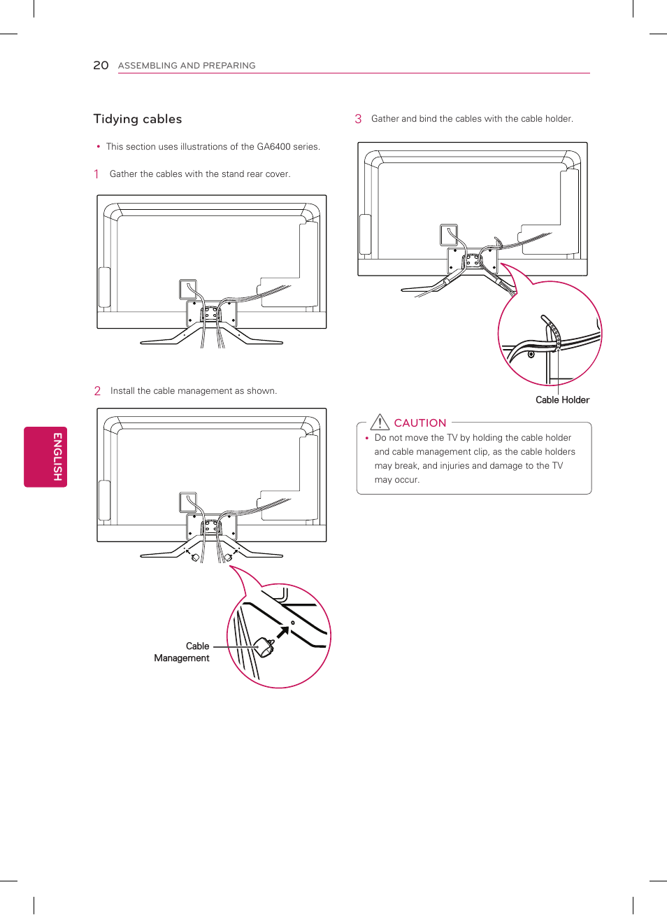 Tidying cables | LG 60GA6400 User Manual | Page 20 / 56