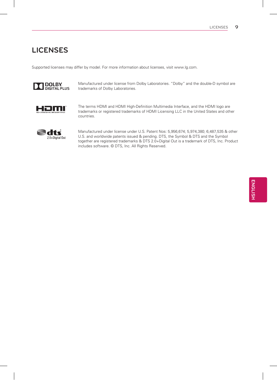 Licenses | LG 60GA6400 User Manual | Page 9 / 56