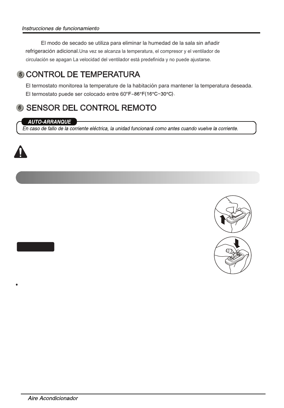 Insertar las baterías del control remoto, Consejo, Control de temperatura | Sensor del control remoto | LG LW2513ER User Manual | Page 40 / 48